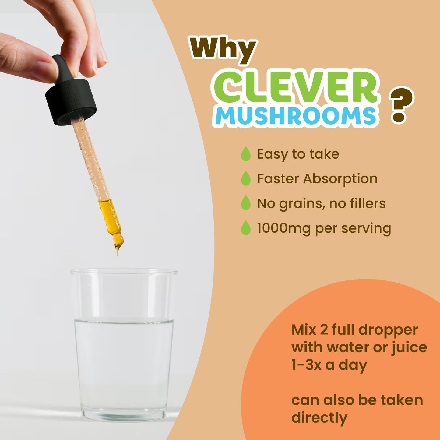 CLEVER MUSHROOMS 6 Blend Liquid Extract – Alcohol-Free, Immune Support & Cognitive Health