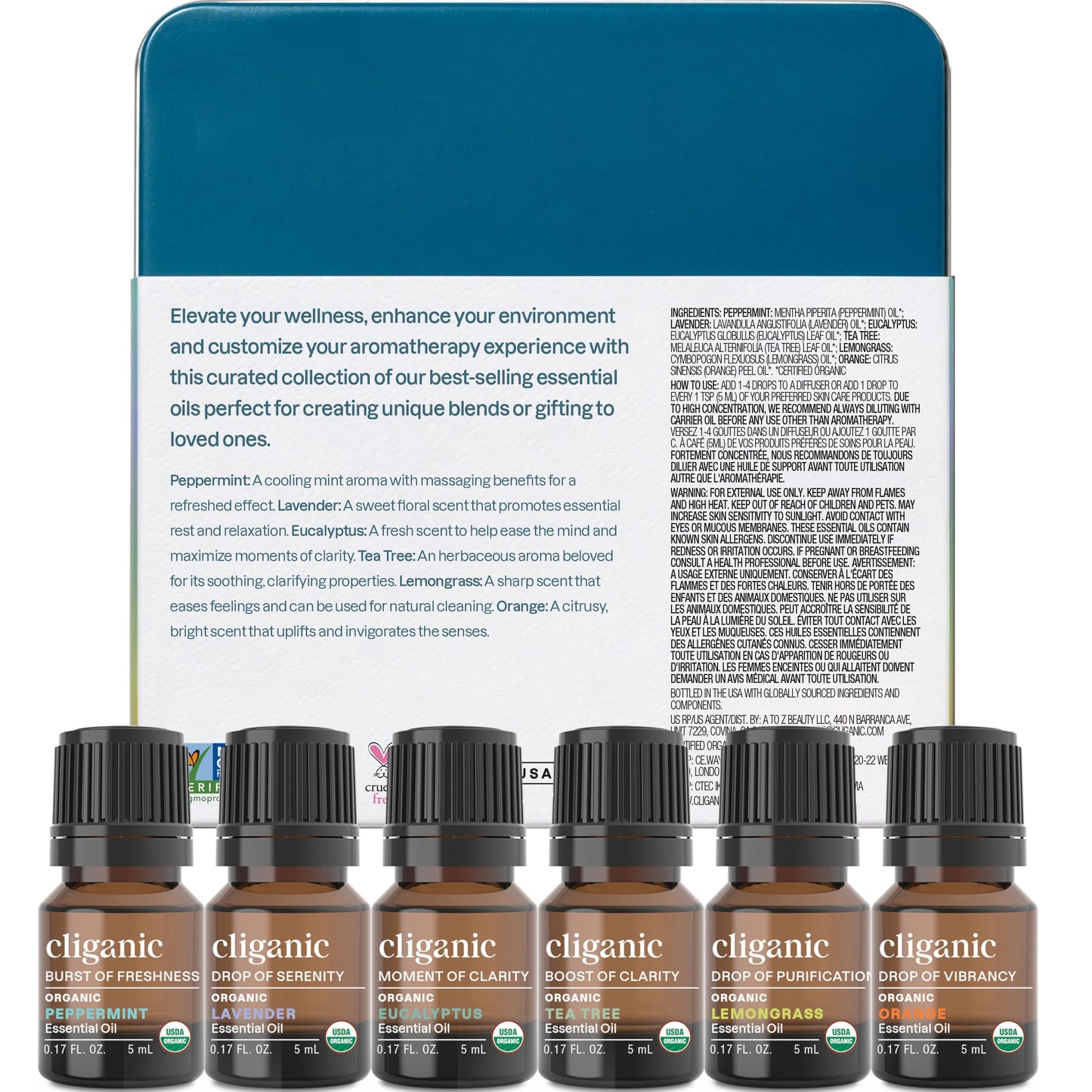 Cliganic Organic Aromatherapy Essential Oils Set (Top 6) – The Essentials, 100% Pure & Natural