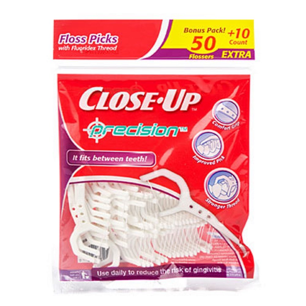 Close-Up Precision Floss Picks with Flouridex Thread โ 120 Flossers (2-Pack, 60 Each)
