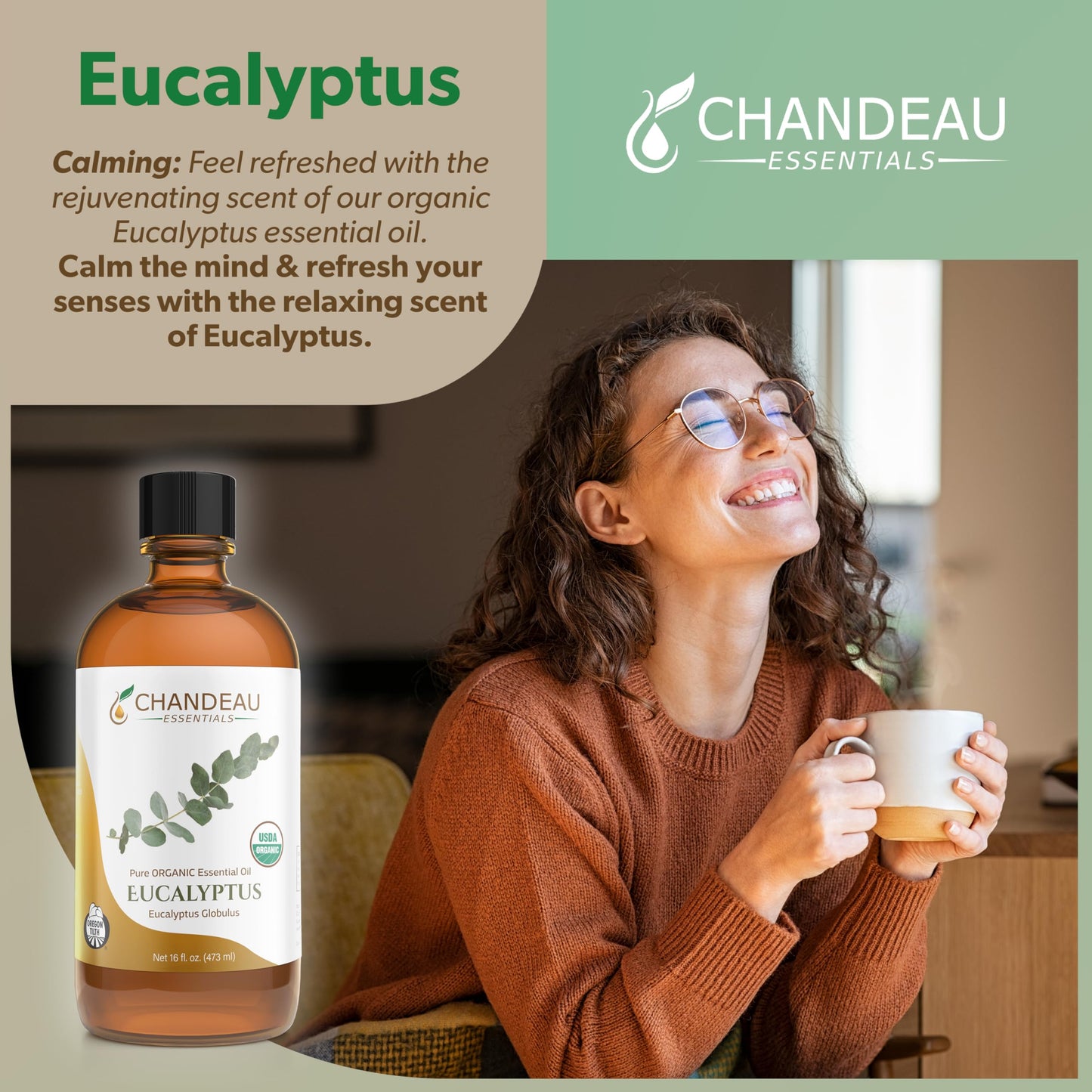 Chandeau Essentials 100% Pure Organic Eucalyptus Essential Oil โ 16 oz Amber Bottle