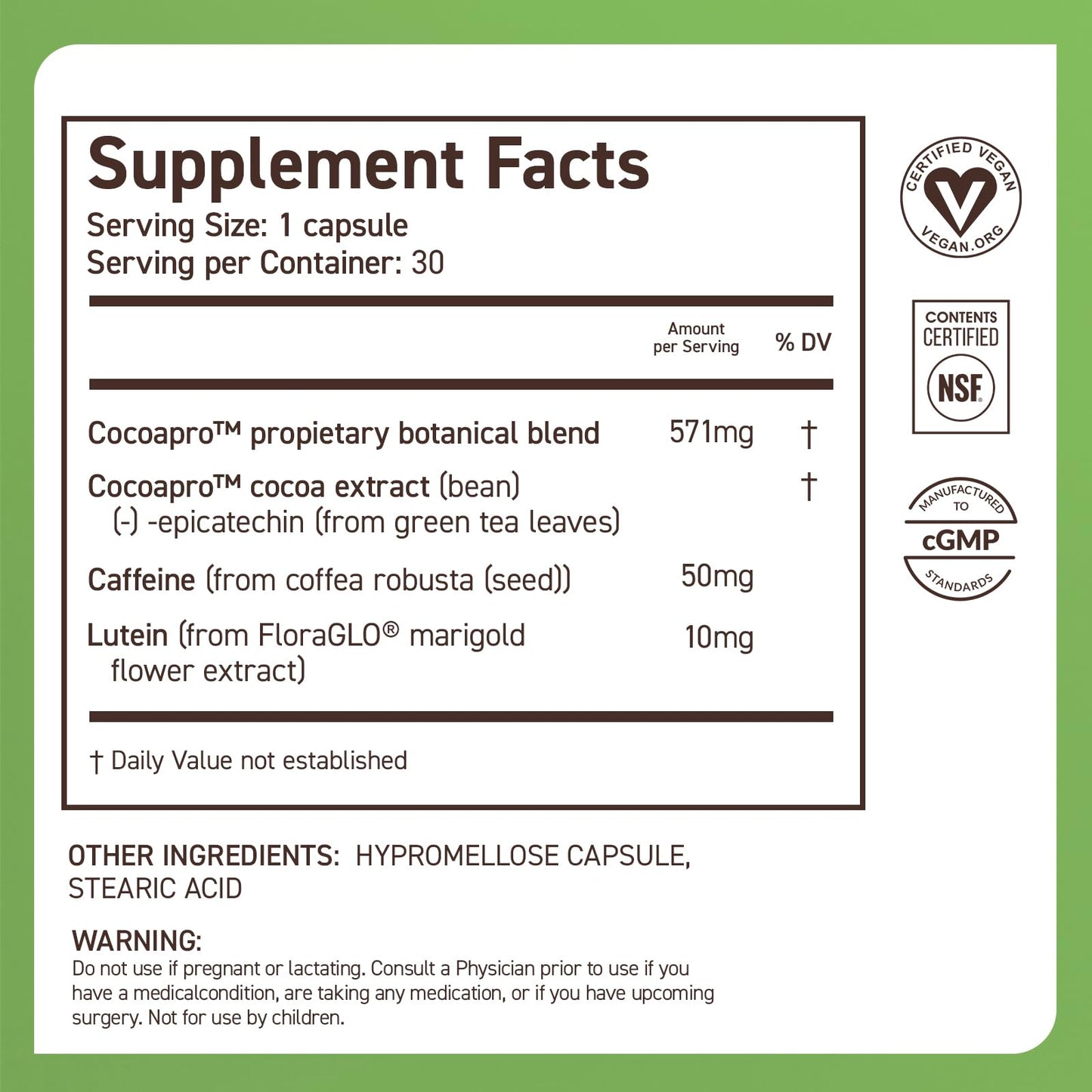 CocoaVia Memory & Focus Brain Supplement โ 30 Day, Cocoa Flavanol, Lutein, Caffeine