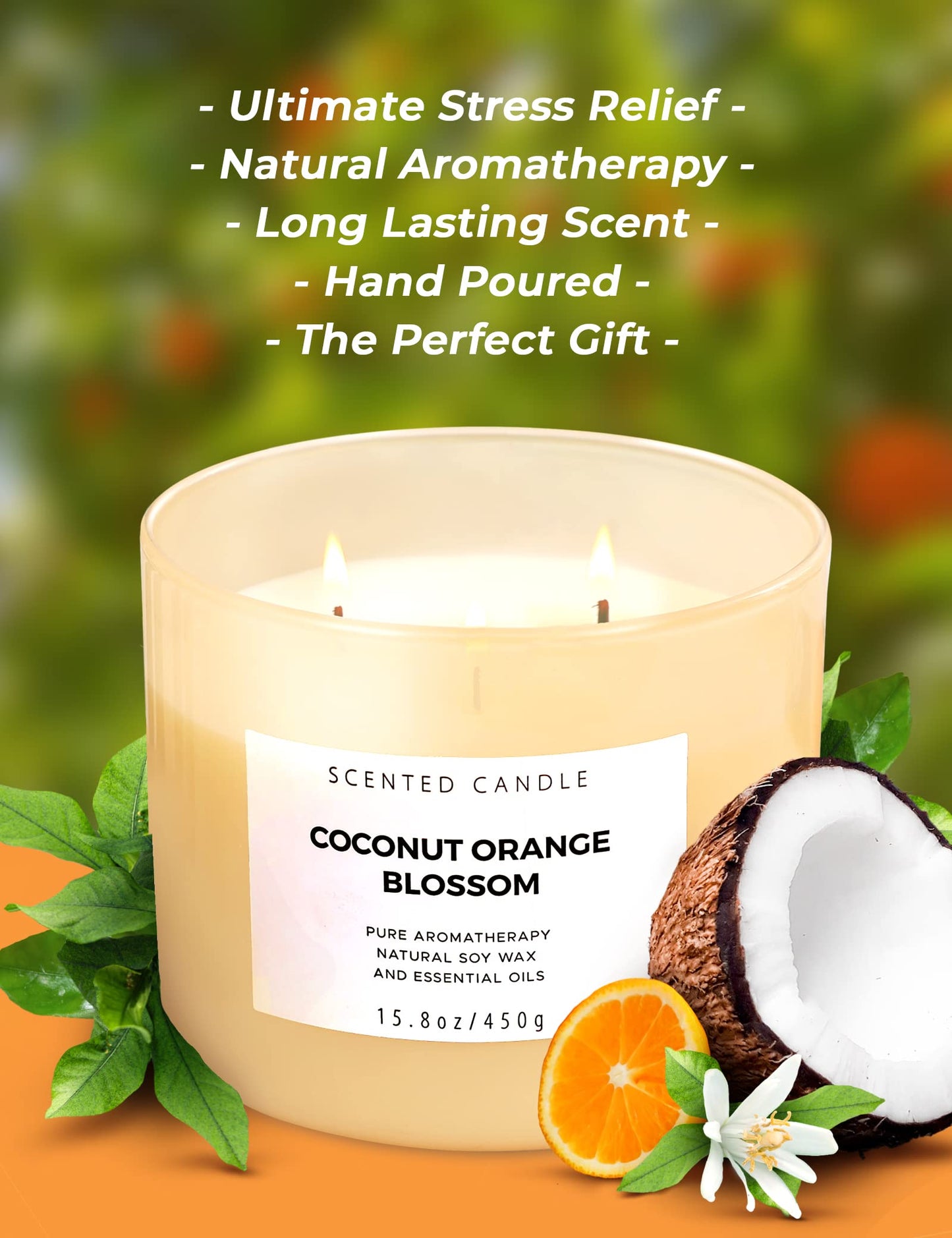 Coconut Orange Blossom 3-Wick Soy Candle โ 15.8 oz | Long-Lasting Scent