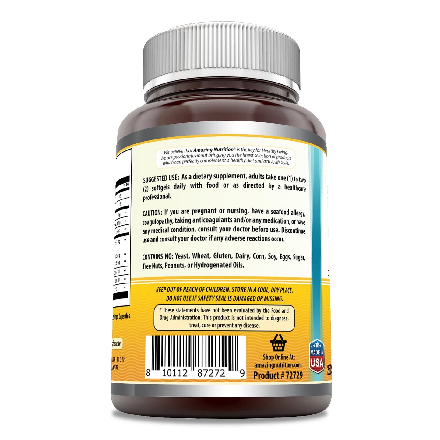 Amazing Omega Norwegian Cod Liver Oil 1250 mg Softgels โ Omega-3 EPA DHA (Lemon, 250 Count)