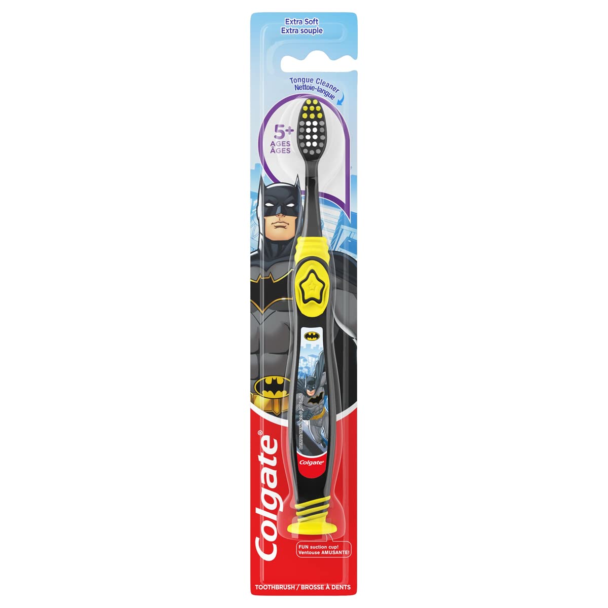 Colgate Batman Toothbrush for Kids 5+ โ Extra Soft, Suction Cup, Pack of 2