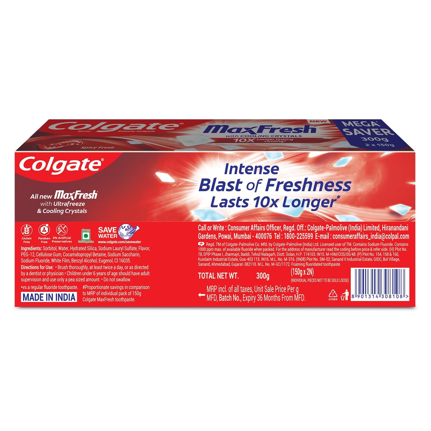 Colgate MaxFresh Red Gel Toothpaste 2x150g Combo Pack โ Spicy Fresh