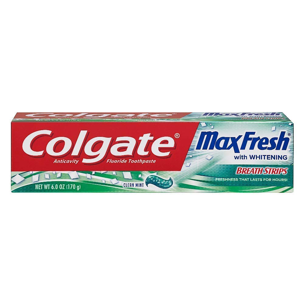 Colgate Max Fresh Whitening Toothpaste with Mini Breath Strips โ Clean Mint, 6 oz (Pack of 4)