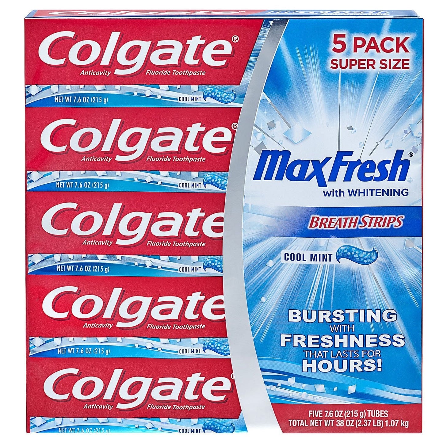 Colgate MaxFresh 7.6 oz โ Pack of 5 | Whitens Teeth, Fights Cavities