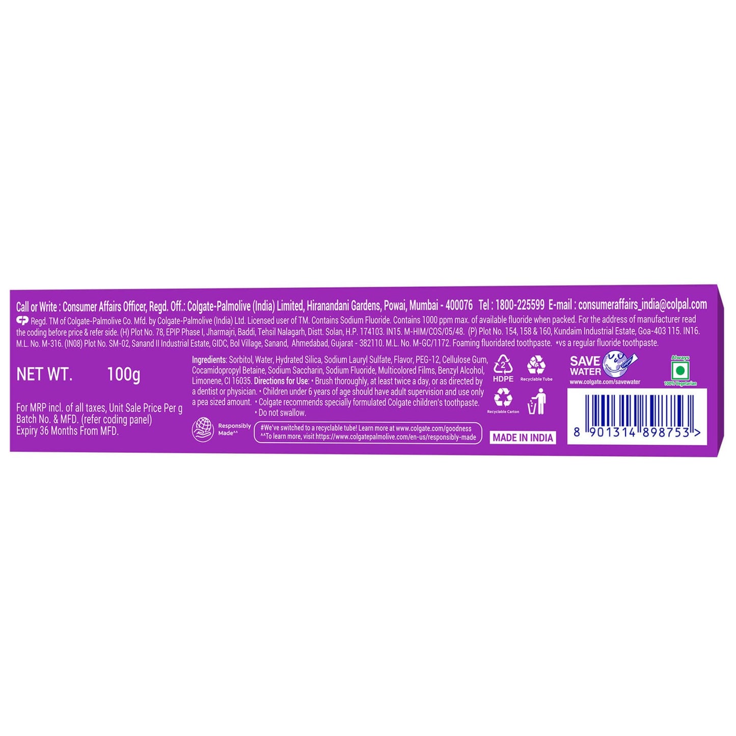 Colgate MaxFresh Rainbow Fresh Gel Toothpaste โ Ultrafreeze, Vegan & Gluten-Free 100g
