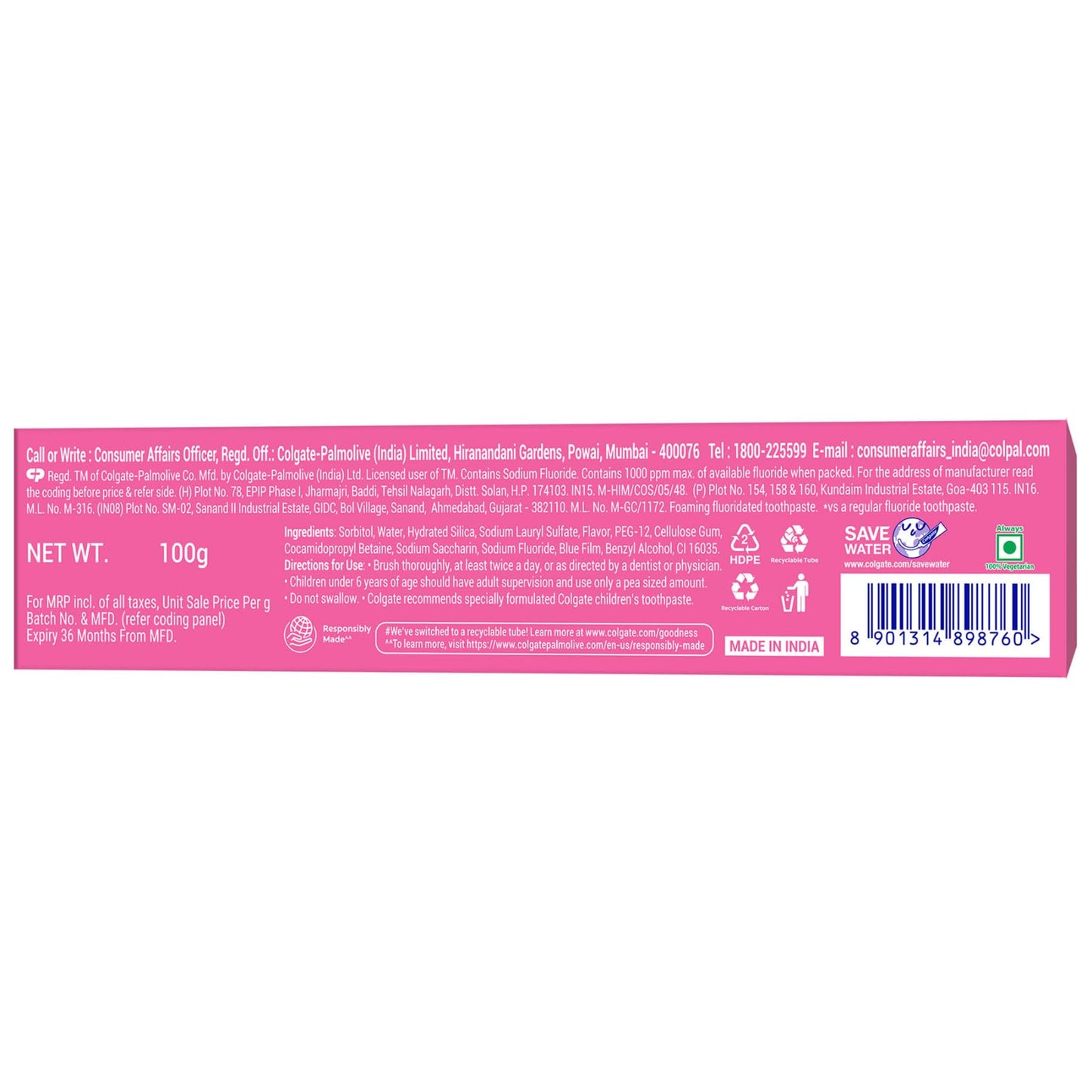 Colgate MaxFresh Watermelon Blast Gel Toothpaste โ Ultrafreeze, Cooling Crystals, 100g | Vegan & Gluten-Free