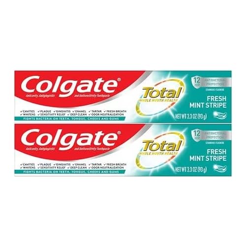 Colgate Total Fresh Mint Stripe Gel Toothpaste 3.3 oz Pack of 2 โ ADA Accepted