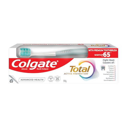 Colgate Total 150g Toothpaste โ 12-Hour Protection + Free Premium Soft Toothbrush | Whole Mouth Health