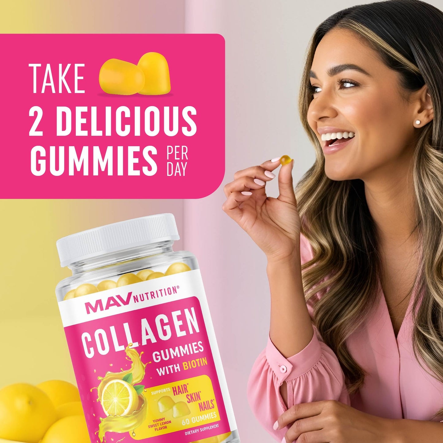 Collagen Gummies for Women โ 200 mg Collagen + 2500 mcg Biotin, Vitamin C/E/Zinc | 60 Count | Non-GMO