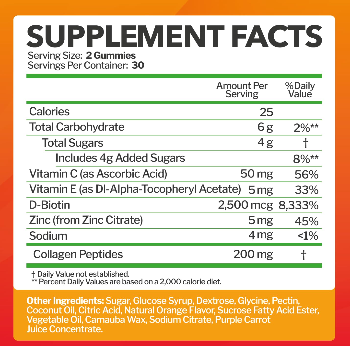 Collagen Peptides Gummies with Biotin, Vitamin C & E โ Hair, Skin & Nails Support โ Gluten-Free, Non-GMO | 60 Gummies