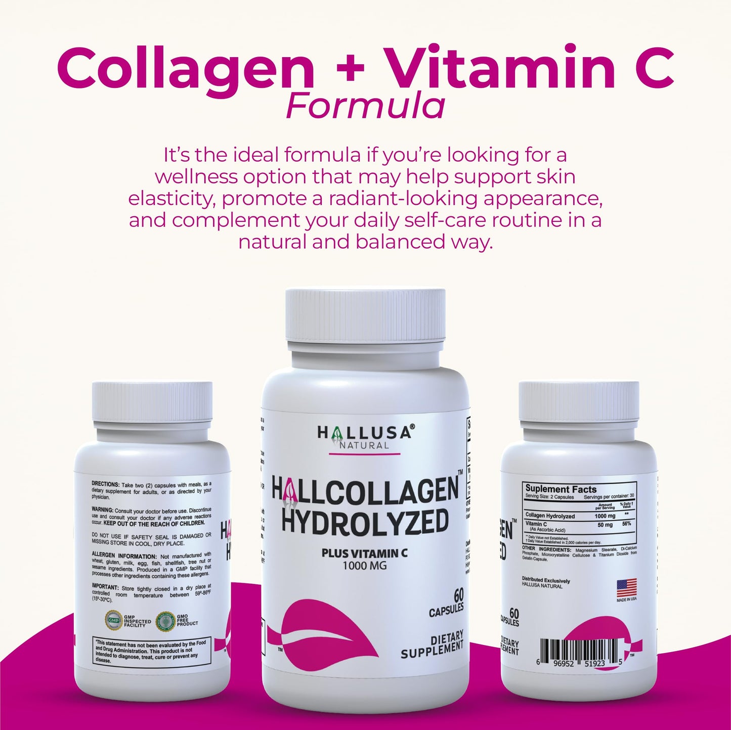 Hydrolyzed Collagen + Vitamin C 1000 mg โ Skin, Hair & Joints | 60 Caps