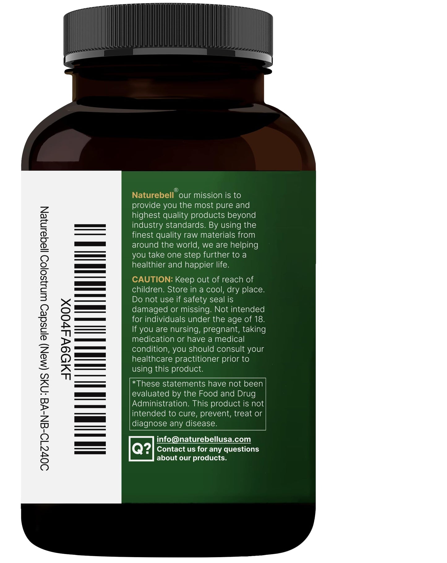 NatureBell Bovine Colostrum 1,000mg (240 Caps) โ 40% IgG, Non-GMO | Gut Health & Immunity