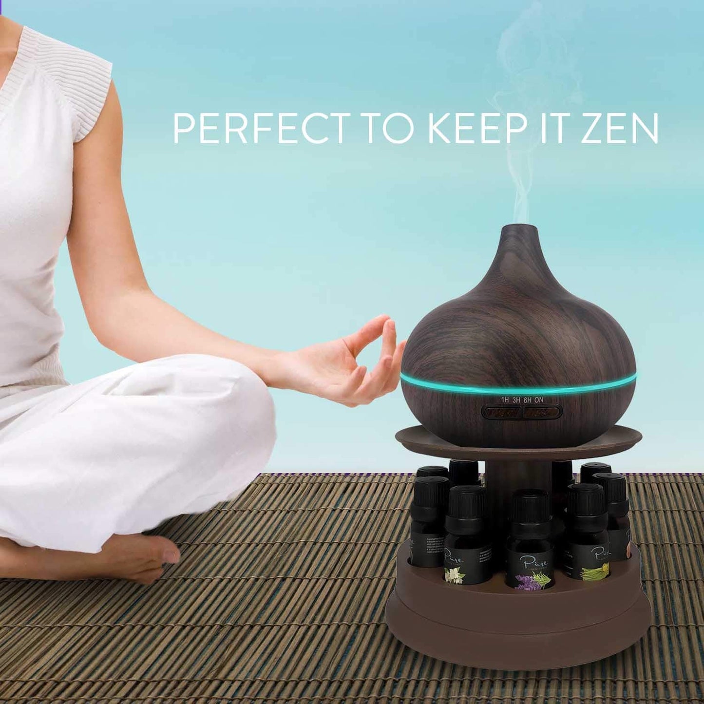 Ultimate Aromatherapy Diffuser & Top 10 Essential Oils โ 300ml Dark Oak Stand