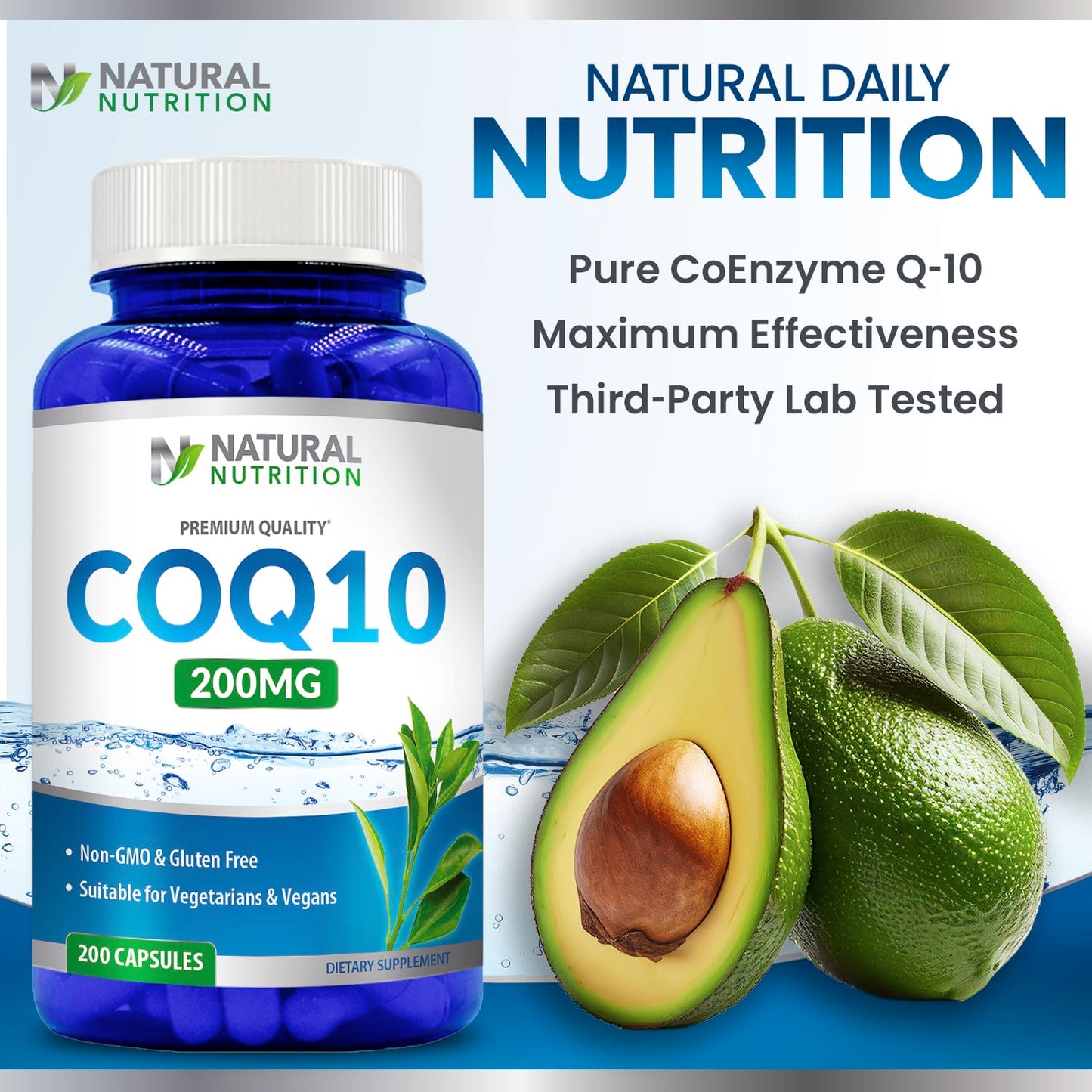 Generic Natural CoQ10 200mg โ 200 Capsules, Quick Absorption | Gluten Free & Non-GMO