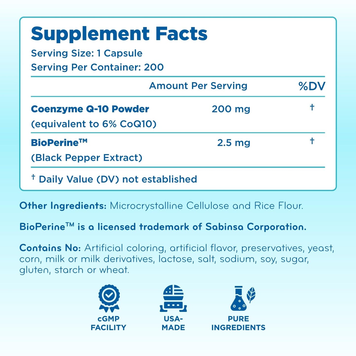 CoQ10 200mg with BioPerine โ Enhanced Absorption CoQ10 200mg (200 Servings)