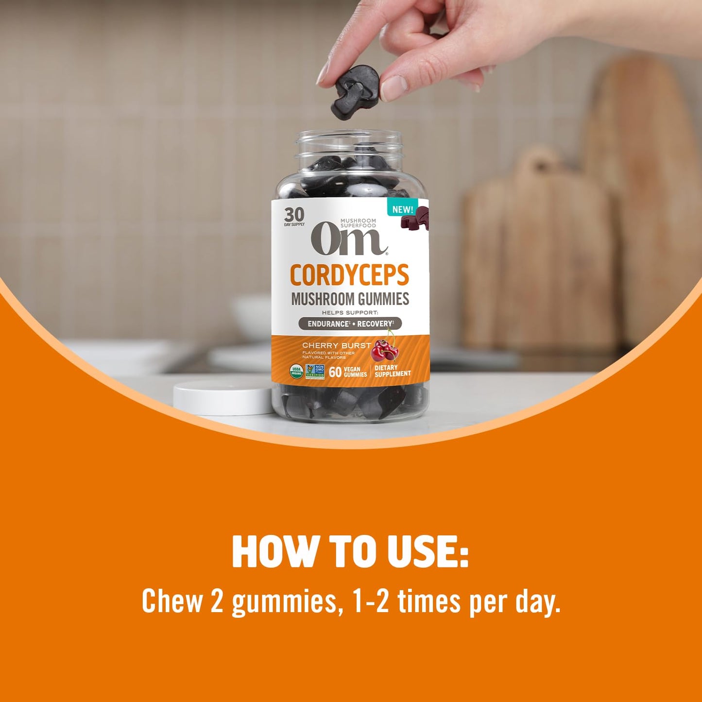 OM Mushroom Cordyceps Gummies โ USA Grown Organic Mushrooms | Energy & Endurance (60 Count)