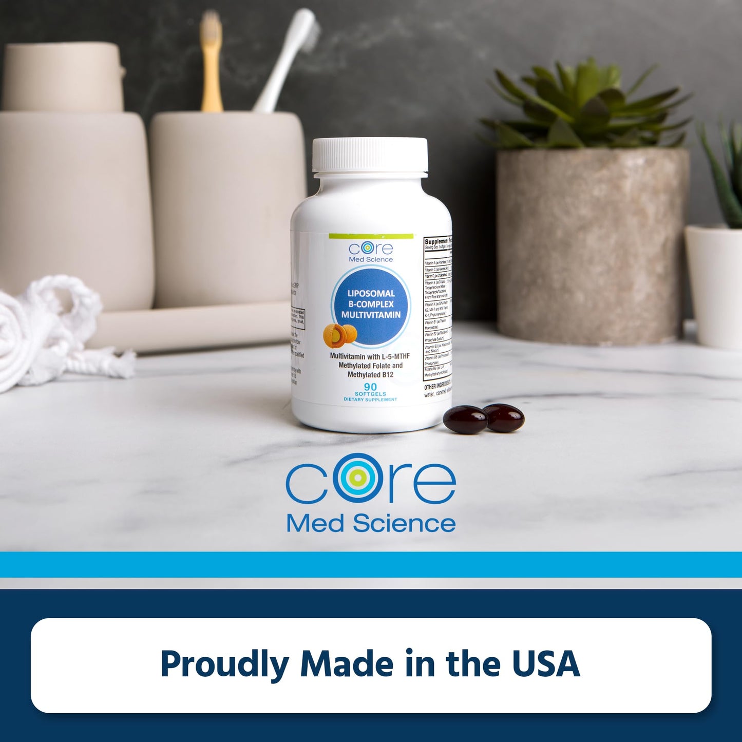 Core Med Science Liposomal Methylated B-Complex Multivitamin – 90 Softgels (Non-GMO) | Heart Health & Immune Support