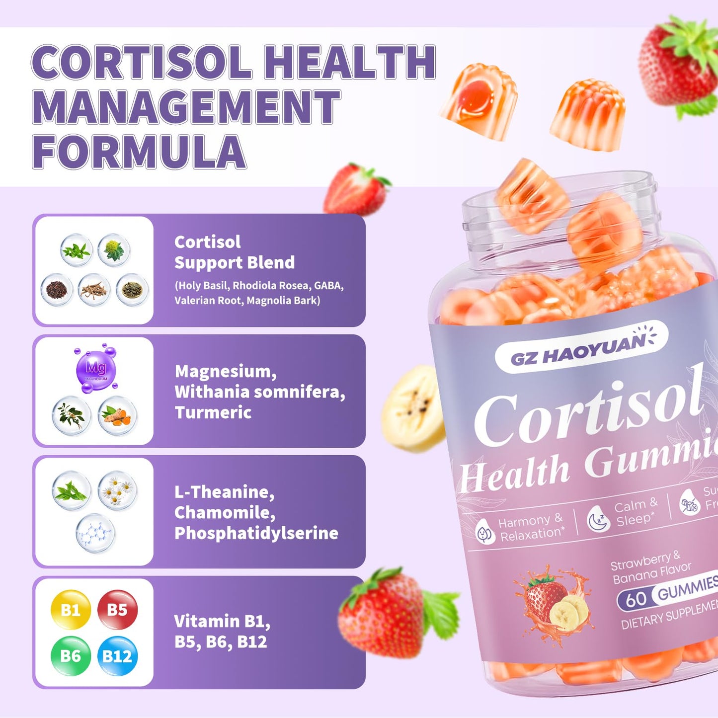 Cortisol Gummies for Women & Men โ Vegan, Sugar-Free | Relaxation & Sleep