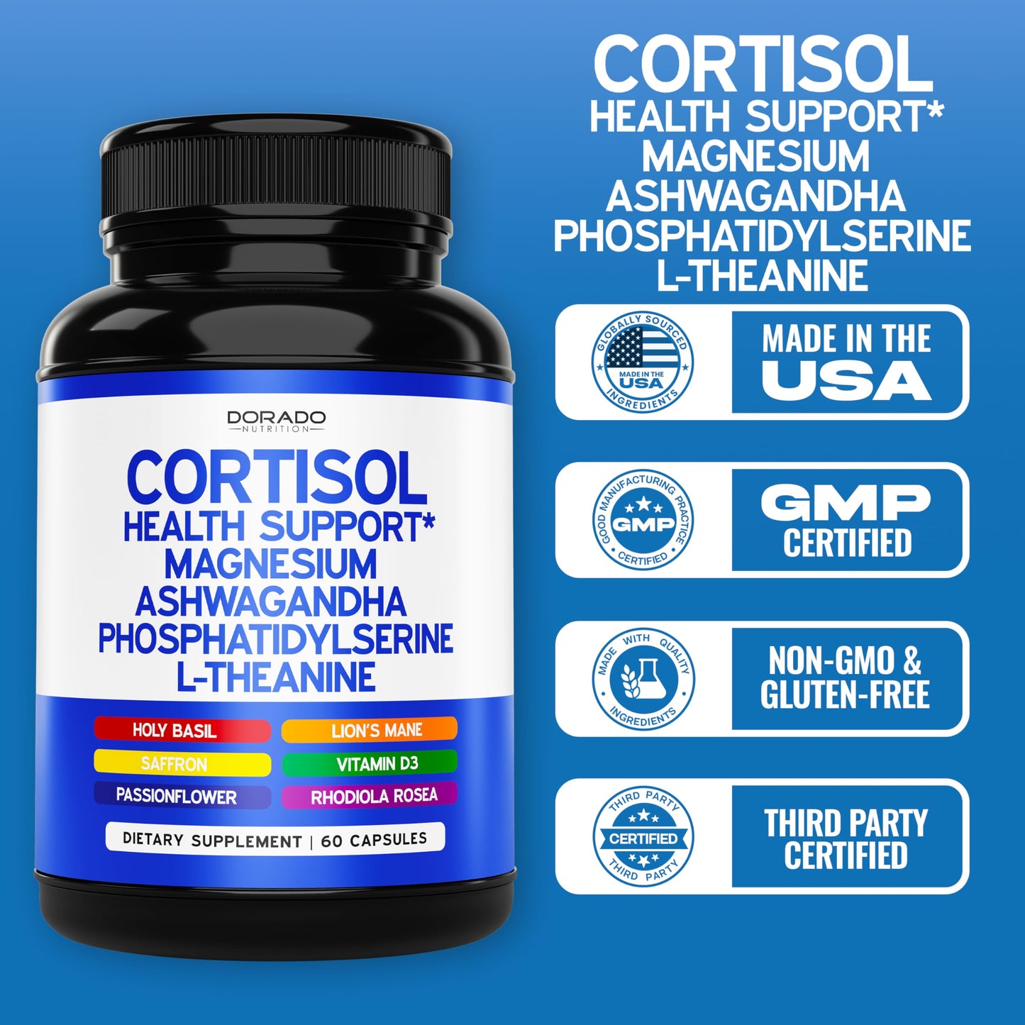 Cortisol Supplements for Women & Men โ 14-in-1 Blend, 60 Count, USA Made