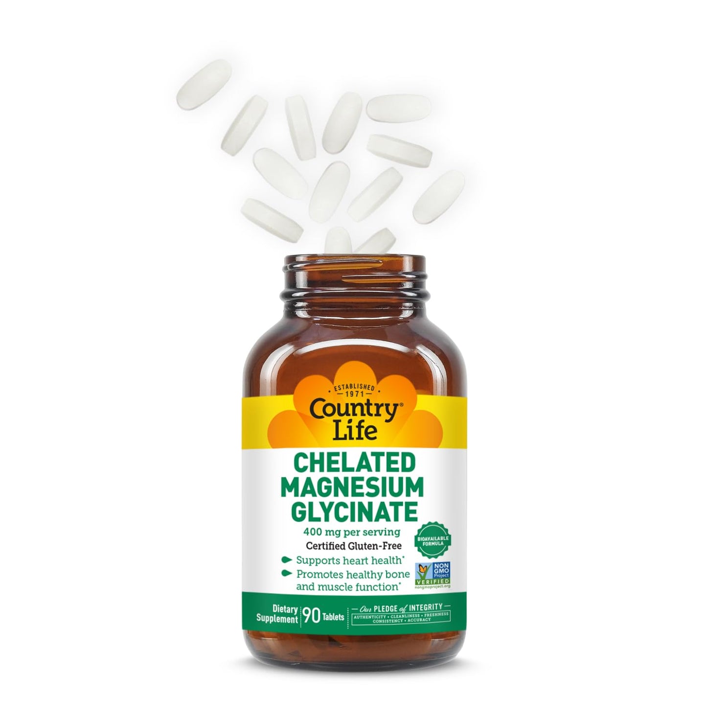 Country Life Chelated Magnesium Glycinate 400mg β High-Absorption, 90 Tablets