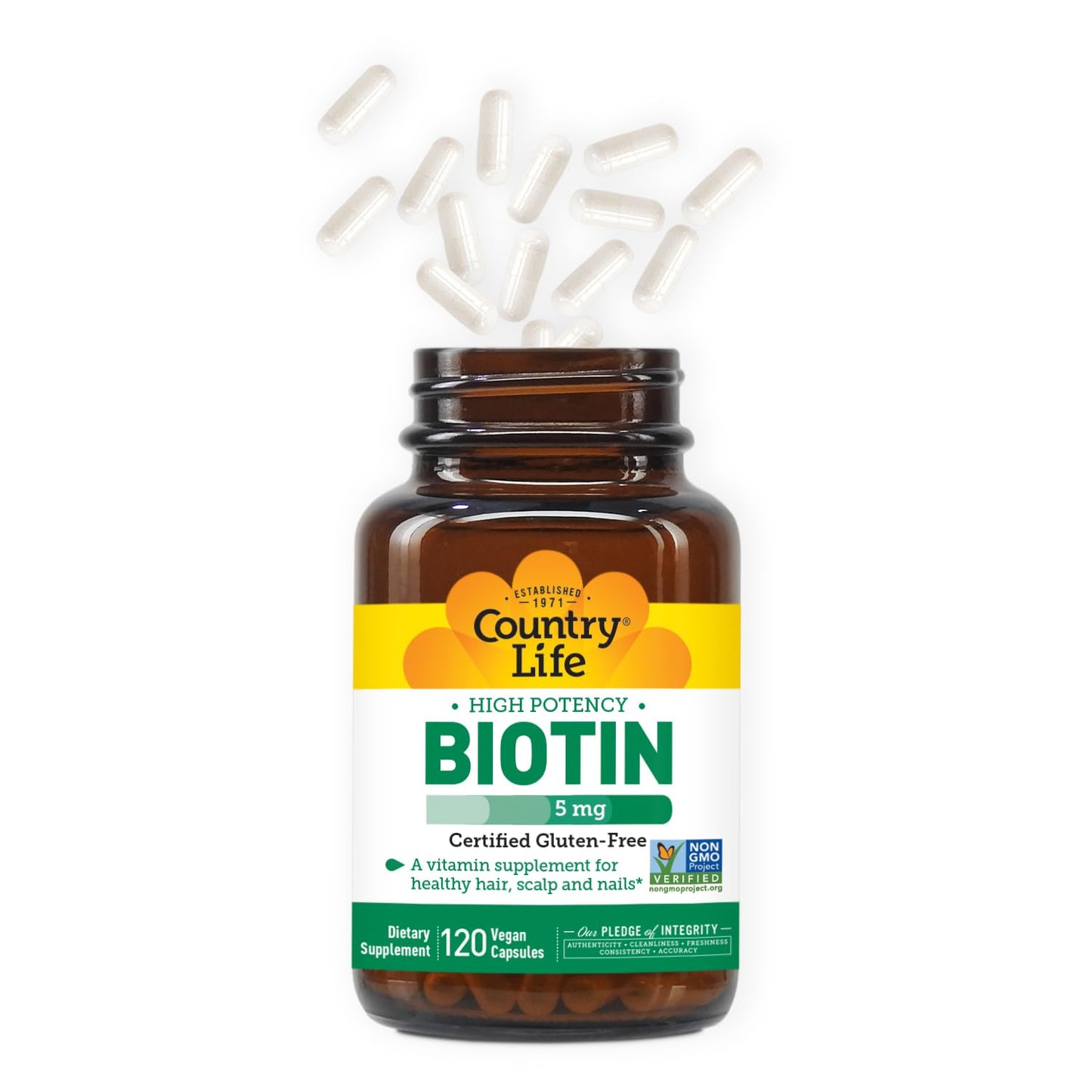 Country Life Biotin High Potency 5 mg โ 120 Veg Capsules | Gluten Free, Vegan, Non-GMO