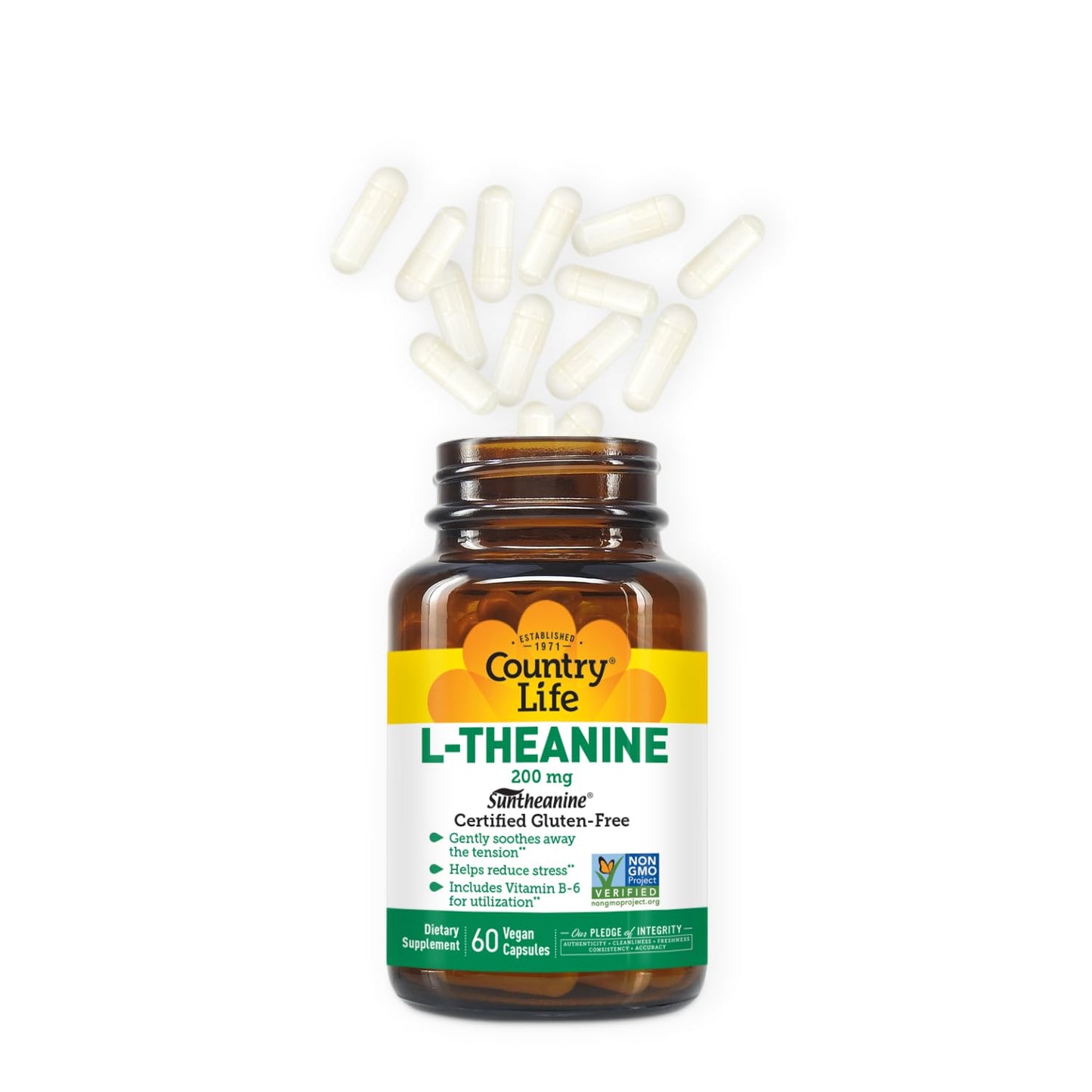 Country Life Suntheanine L-Theanine โ 60 Vegan Capsules | Stress Relief, Focus & Sleep