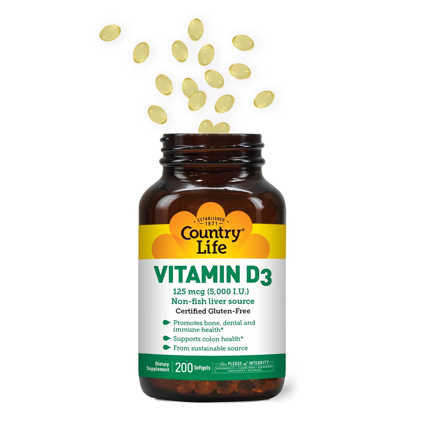Country Life Vitamin D3 5000 IU โ Immune & Bone Health, Calcium Absorption | Lanolin Source