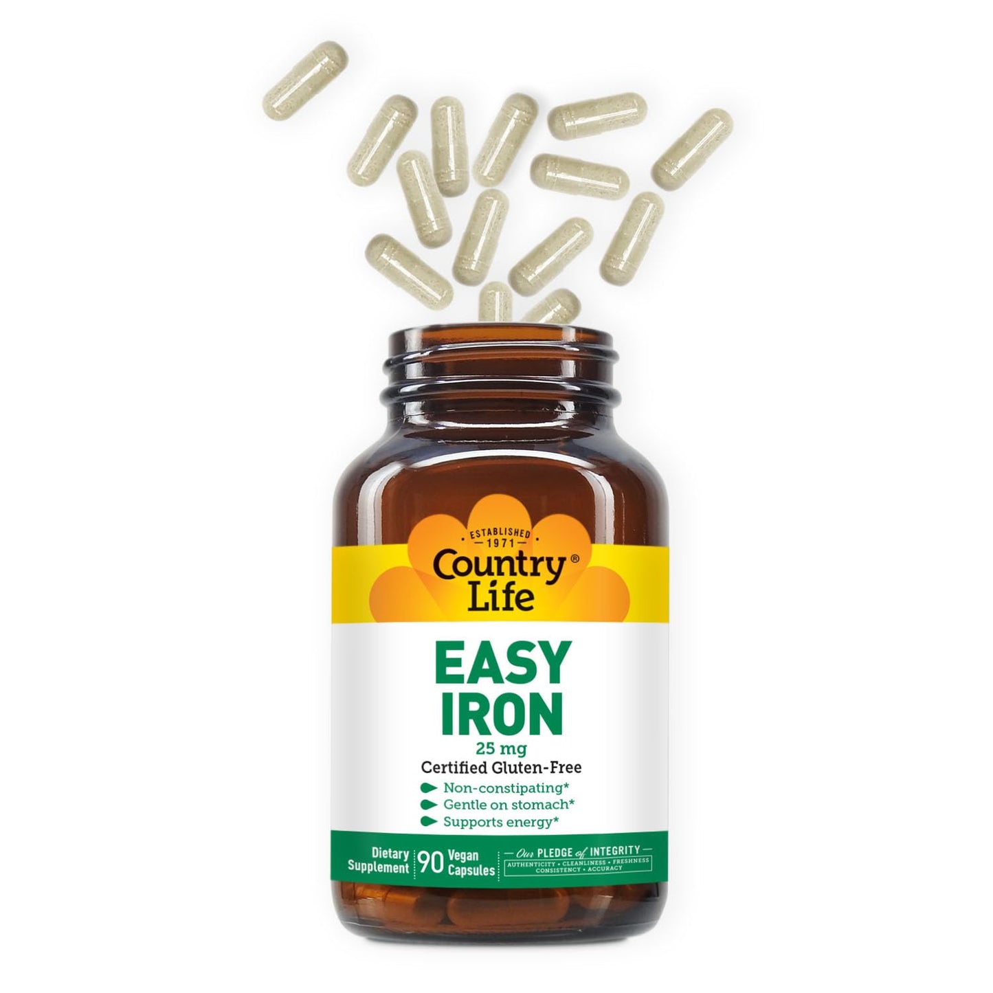 Country Life Easy Iron 25mg Capsules โ Ferrochel Non-Constipating Vegan Iron Supplement (Pack of 2)