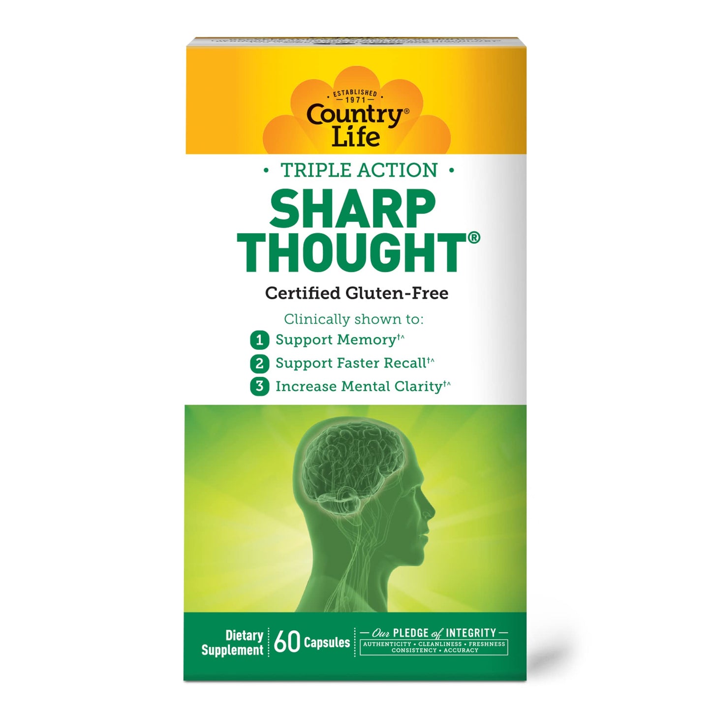 Country Life Sharp Thought β Memory & Cognitive Support with Sharp-PS Gold + DHA (Gluten-Free)