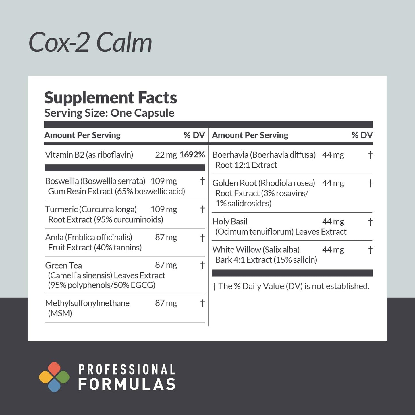 Cox-2 Calm Synergistic Herbal Blend โ Turmeric, Boswellia & White Willow | 90 Capsules