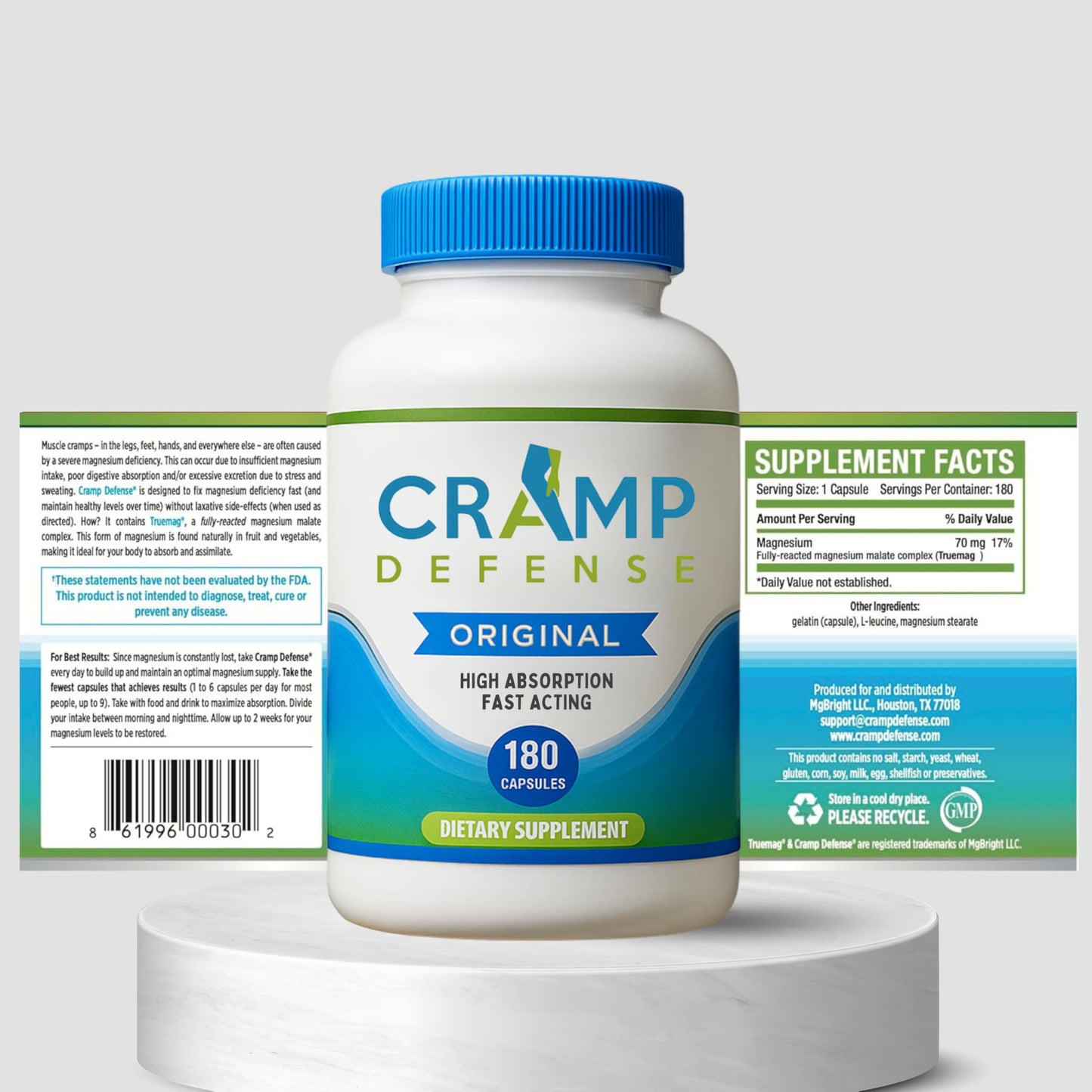 Cramp Defense Leg Cramps Pills โ Organic Magnesium Capsules, High Absorption, Made in USA (3โ6 Month Supply)