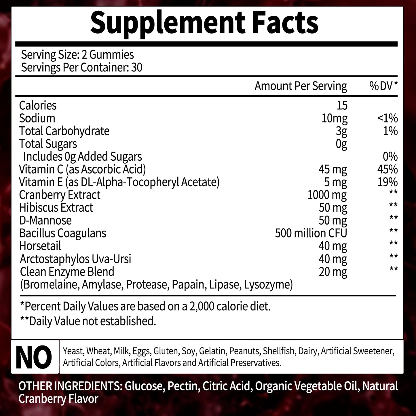 Cranberry Gummies 1000 mg โ Urinary Tract Support | D-Mannose, Hibiscus, Vitamins C & E | Made in USA 60 Count