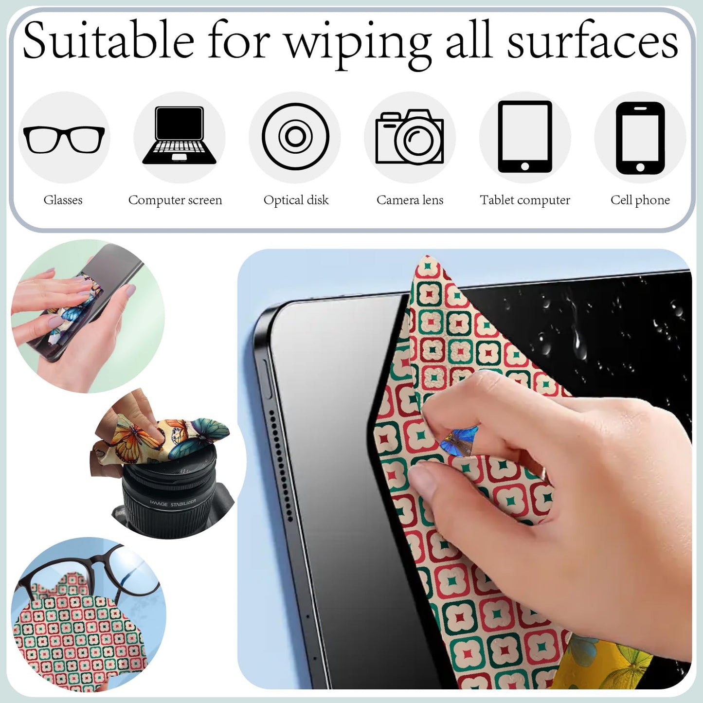 CREATCABIN 6 Packs Christmas Glasses Cleaning Cloths โ Suede Fiber Microfiber Cloths, 6 x 6 Inch
