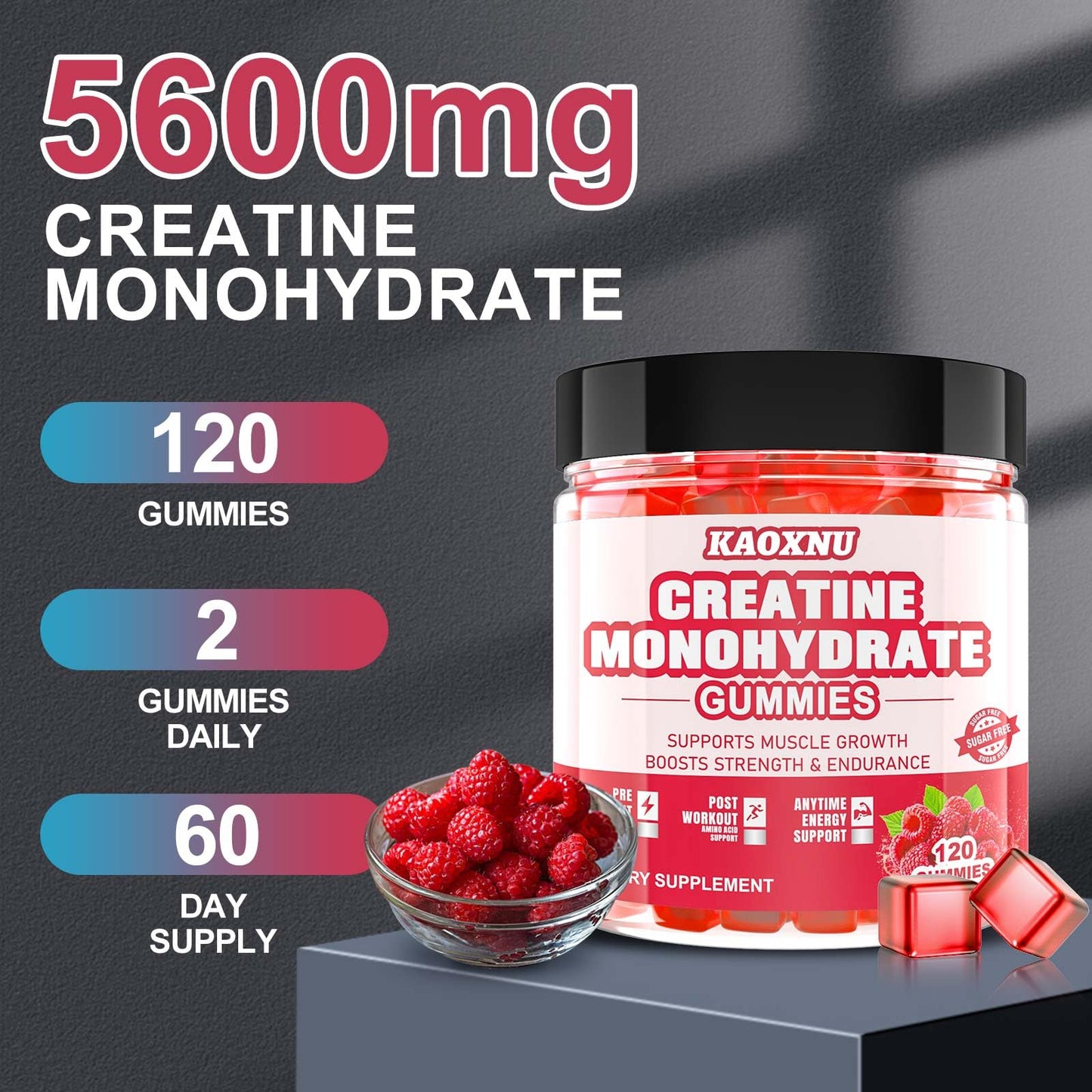 2 Pack Creatine Monohydrate Gummies โ 5000mg per Serving | Sugar Free