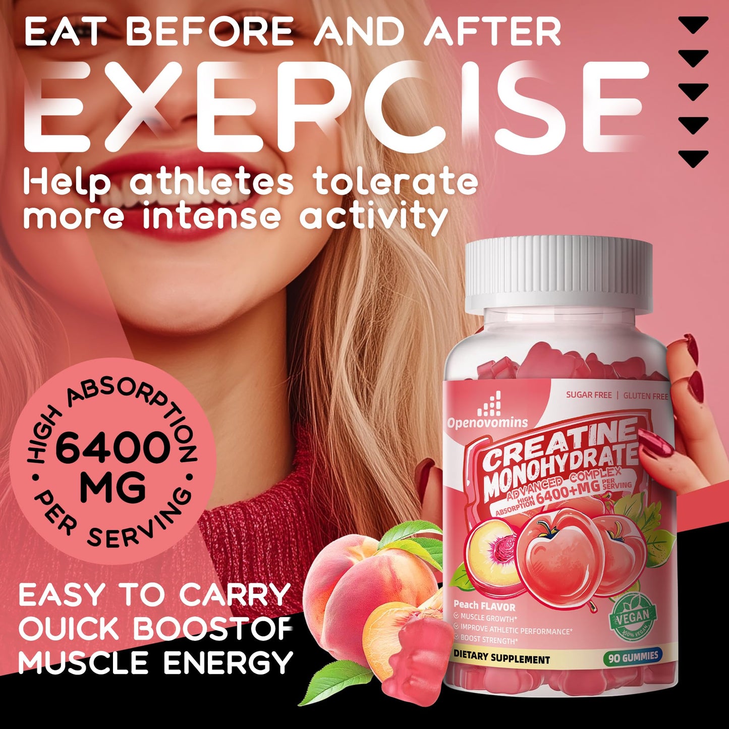 Creatine Monohydrate Gummies Complex โ 90 Peach, Sugar Free
