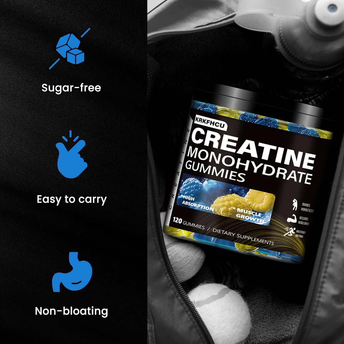 Creatine Monohydrate Gummies โ Complex 8000 mg Pre-Workout | 120 Count | Vegan, Sugar-Free