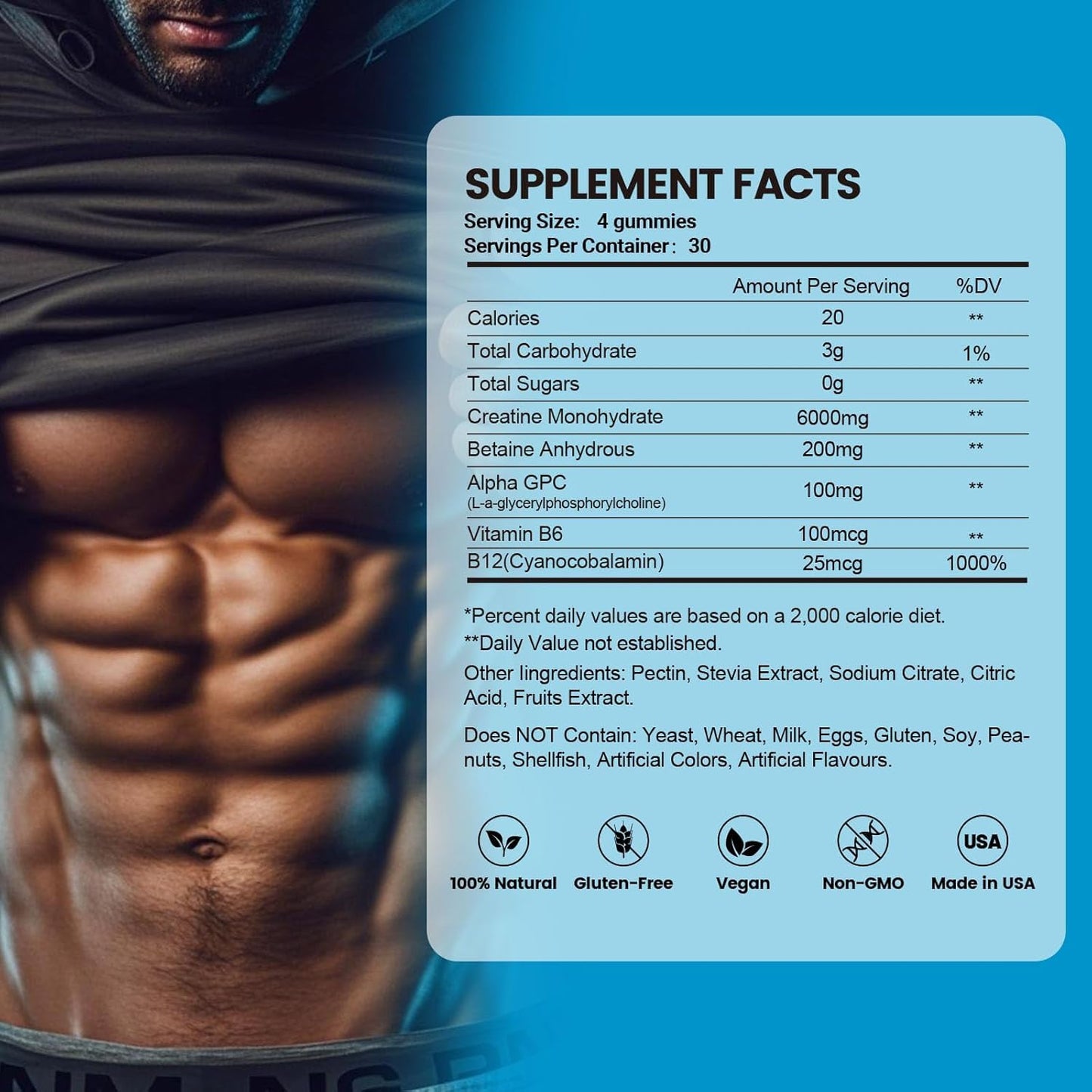 Creatine Monohydrate Gummies 6g โ Energy, Strength & Muscle (120 Count)