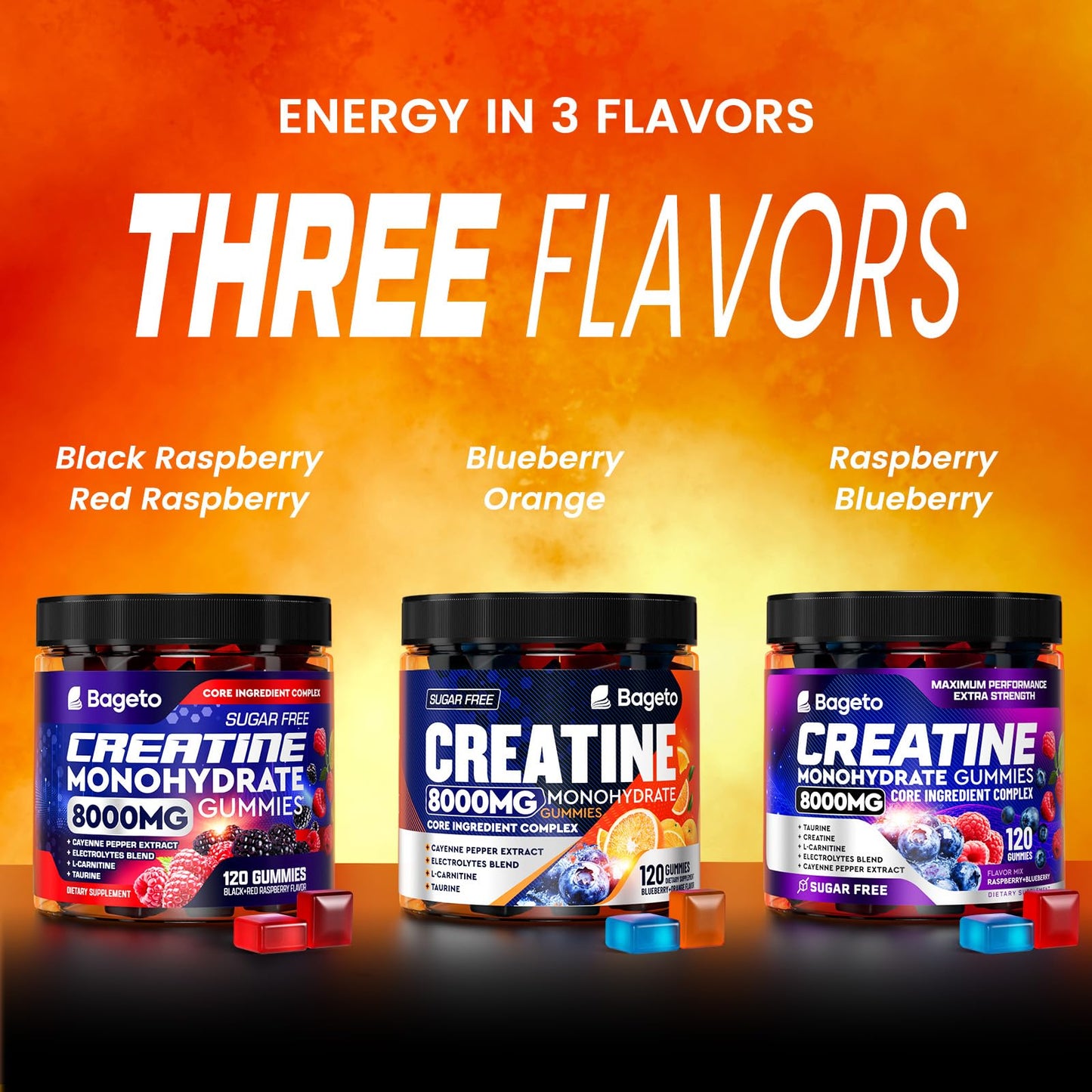 Creatine Monohydrate Gummies Complex 8000mg โ Pre-Workout, Sugar-Free, 120pcs