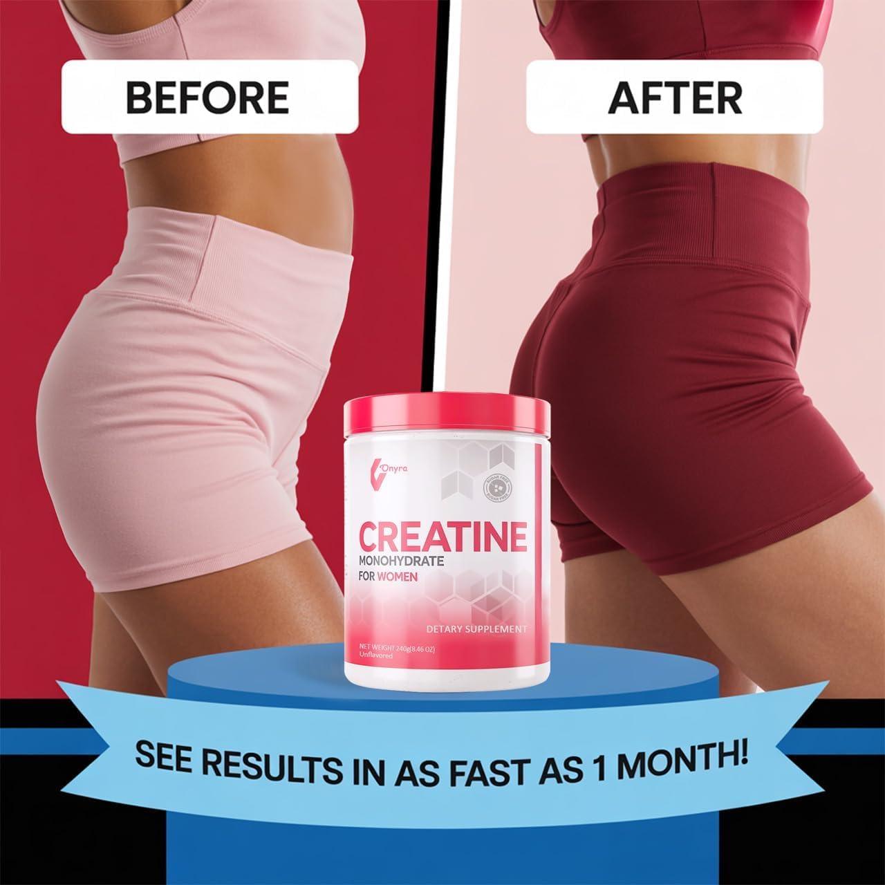 Creatine Monohydrate Powder for Women โ 5000mg Creatine, 2000mg Collagen & 1g BCAA | 30 Servings