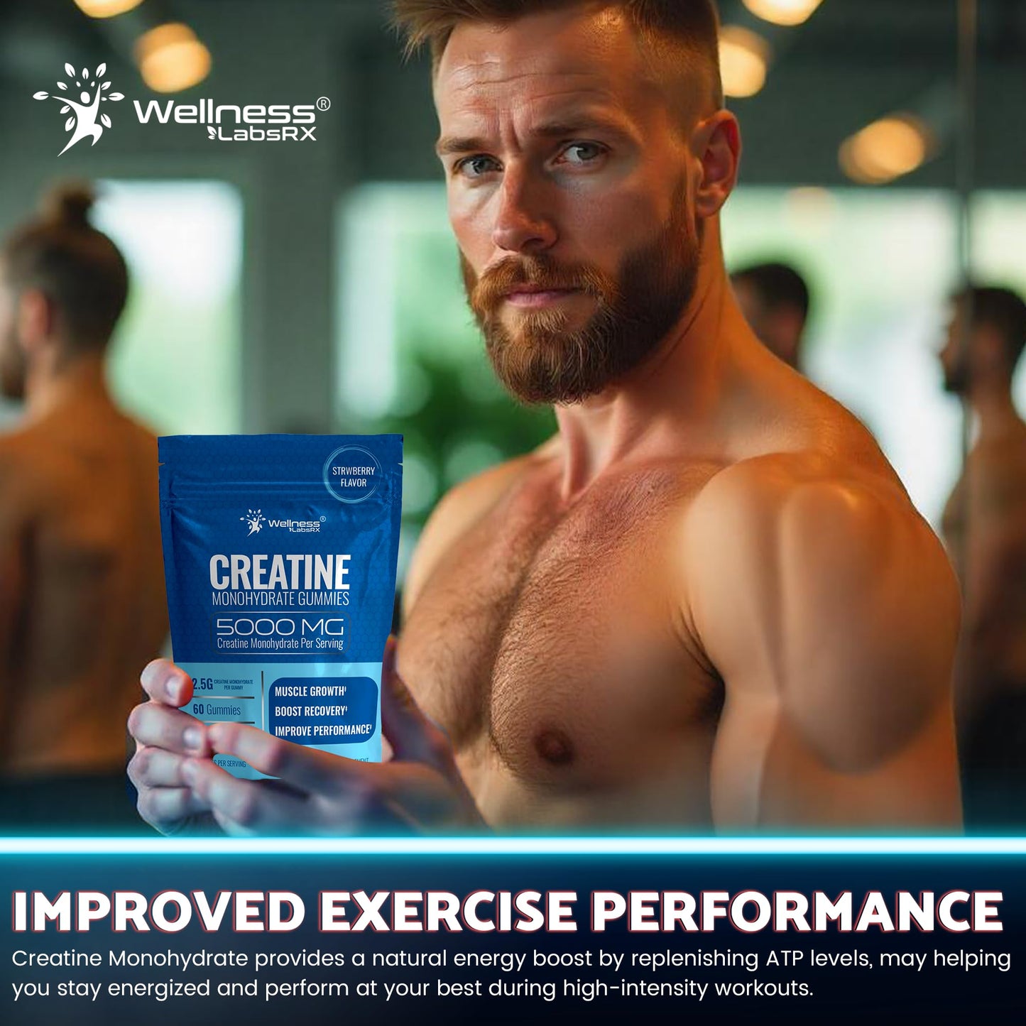 Creatine Gummies 5000mg β 30 Servings Strawberry Monohydrate