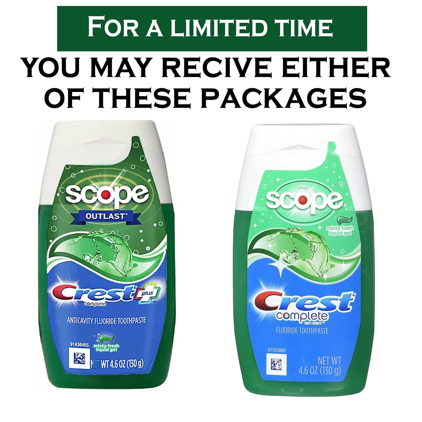 Crest Complete Whitening Plus Scope Toothpaste โ Minty Fresh Gel, 4.6 oz (130 g), Pack of 2
