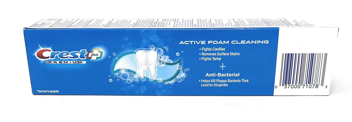 Crest Premium Plus Anti-Bacterial Toothpaste โ Smooth Peppermint, 7.0 oz, Pack of 3