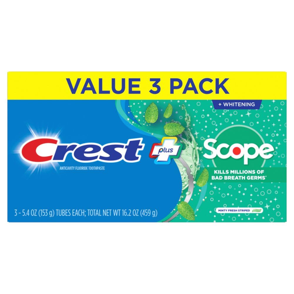 Crest + Scope Whitening Toothpaste 3-Pack (5.4 oz) โ Anticavity, Fresh Mint