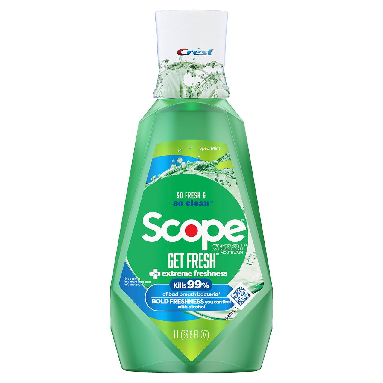 Crest Scope Get Fresh Mouthwash with Alcohol โ Spearmint, Fights Plaque & Gingivitis, 1L