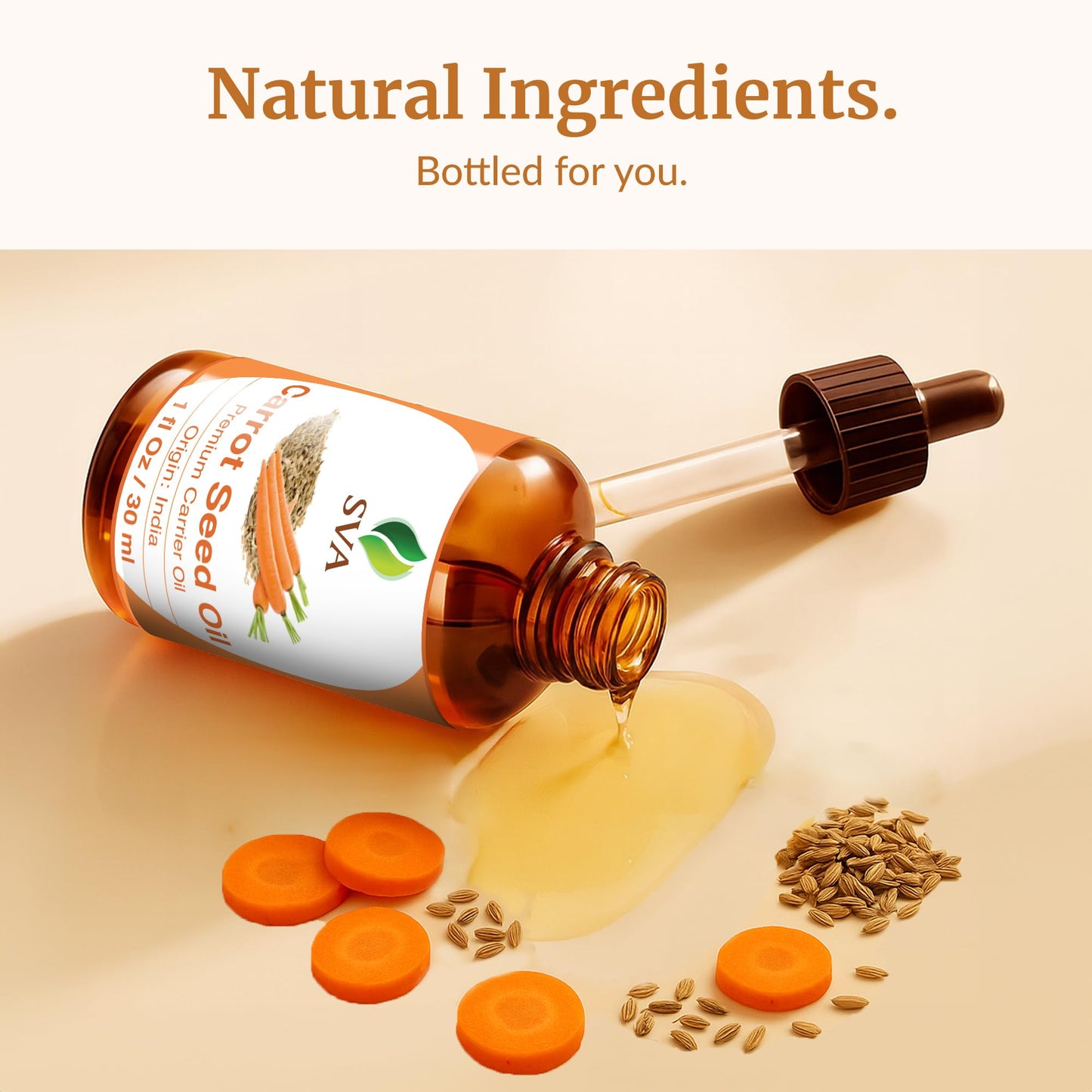 SVA Carrot Seed Oil - 1 Fl Oz โ 100% Natural Cold Pressed Carrot Oil - for Face, Skin Care, Hair Care, Scalp Massage & Body Massage โ Carrier Oil with Dropper