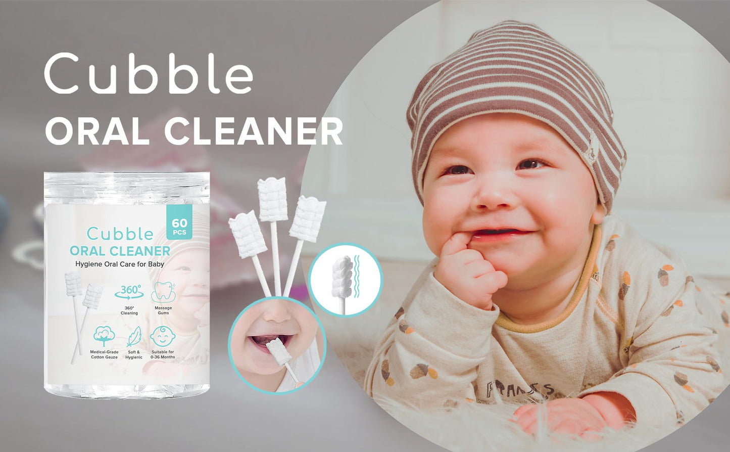 Cubble Baby Tongue Cleaner โ 60pcs Disposable Infant Toothbrush & Oral Care Wipes