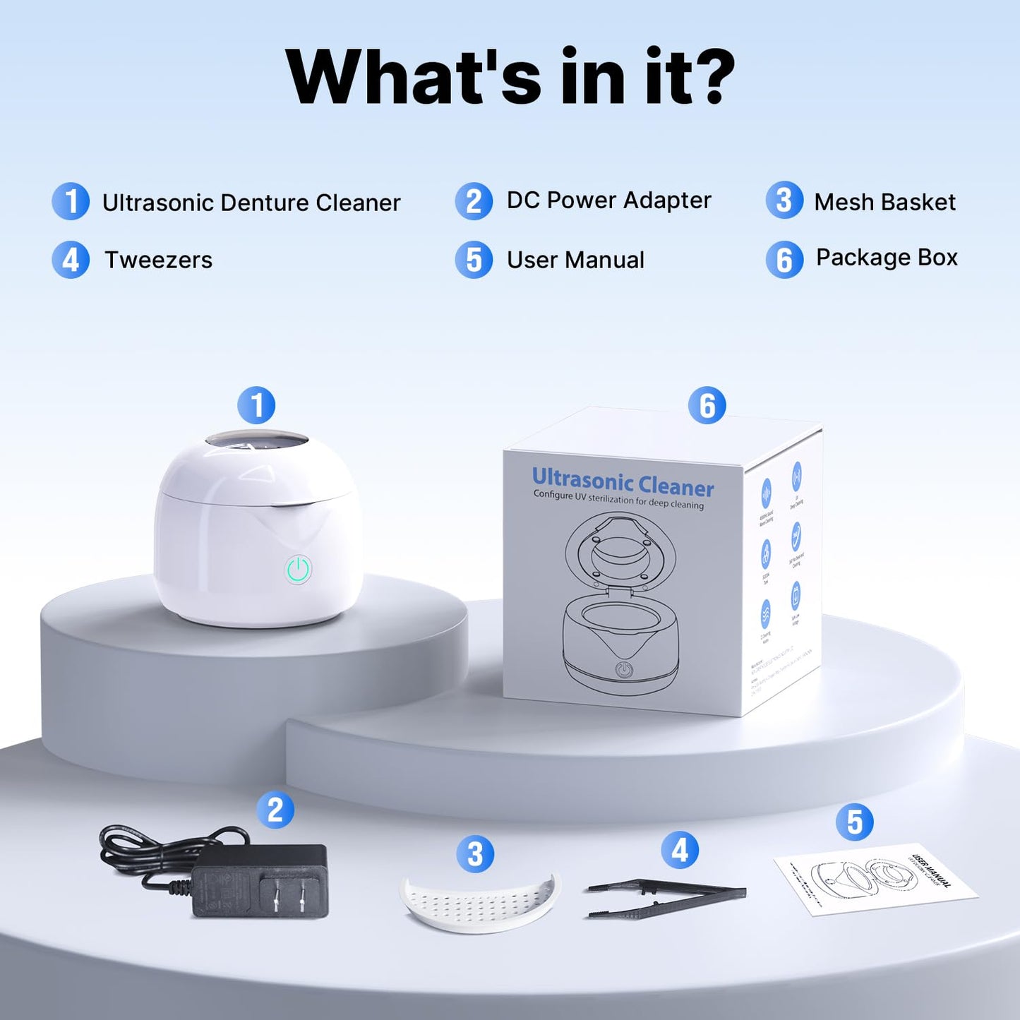 CXRUY Ultrasonic Retainer Cleaner โ UV Dental Cleaning Pod for Dentures, Aligners, Braces & Jewelry (White)